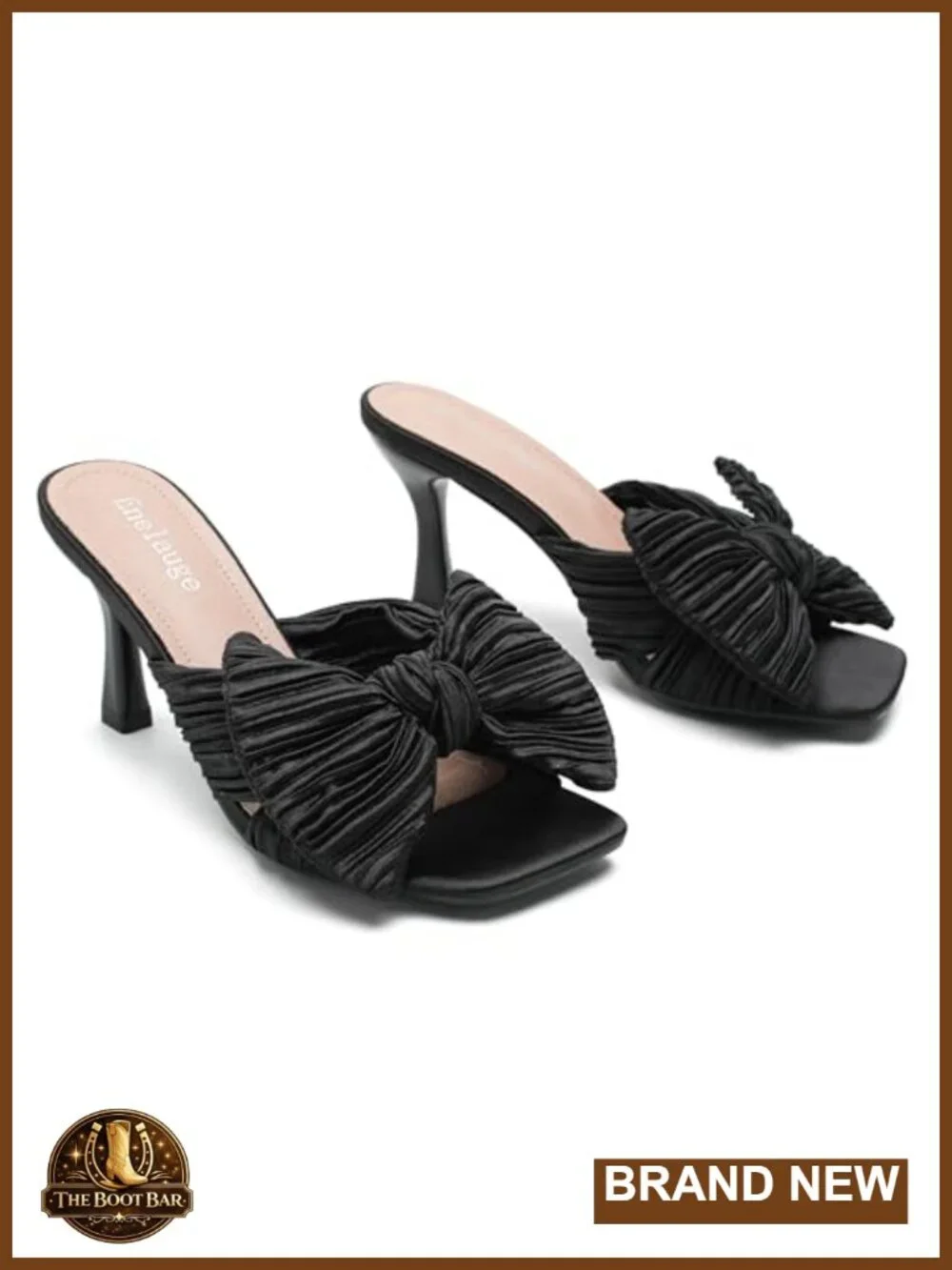Faux Leather Bow Knot Kitten Heel Slide Sandals Open Toe